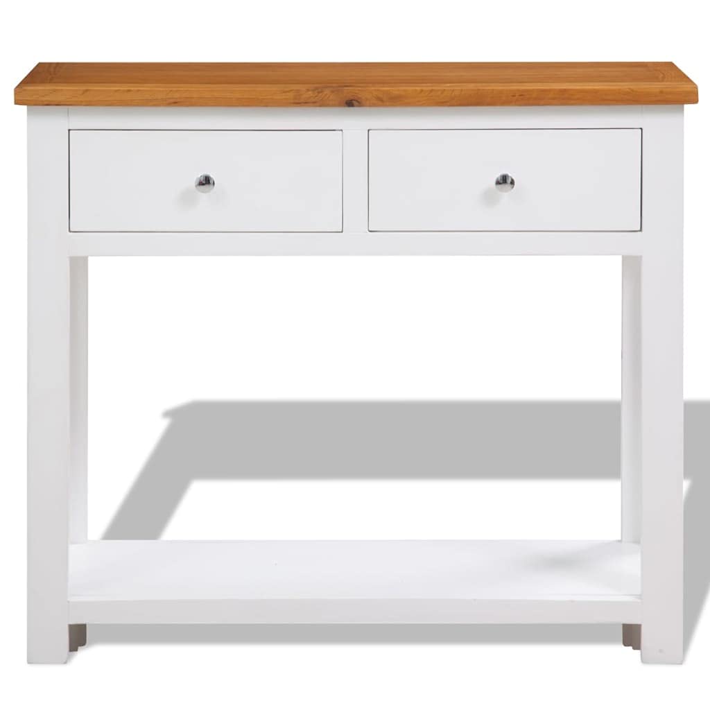 Brown Solid Oak and Acacia Wood Console Table with 2 Drawers and Storage Shelf W109