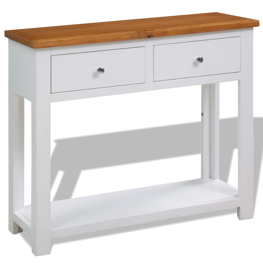 Brown Solid Oak and Acacia Wood Console Table with 2 Drawers and Storage Shelf W109