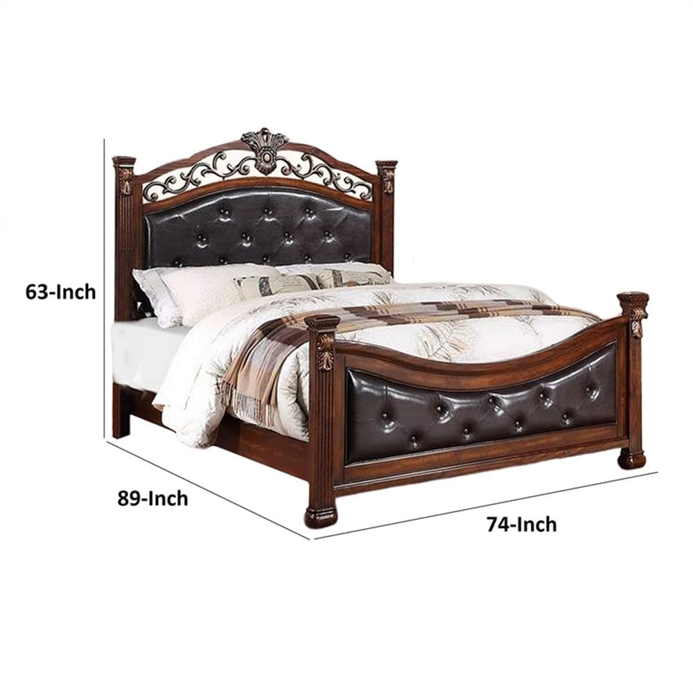 California King Bed with Tufted Vegan Faux Leather Headboard O832