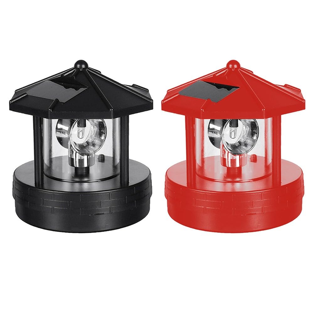 Rotating Solar Lighthouse Light Outdoor Garden Lawn Lamp with 2 Panels J148862