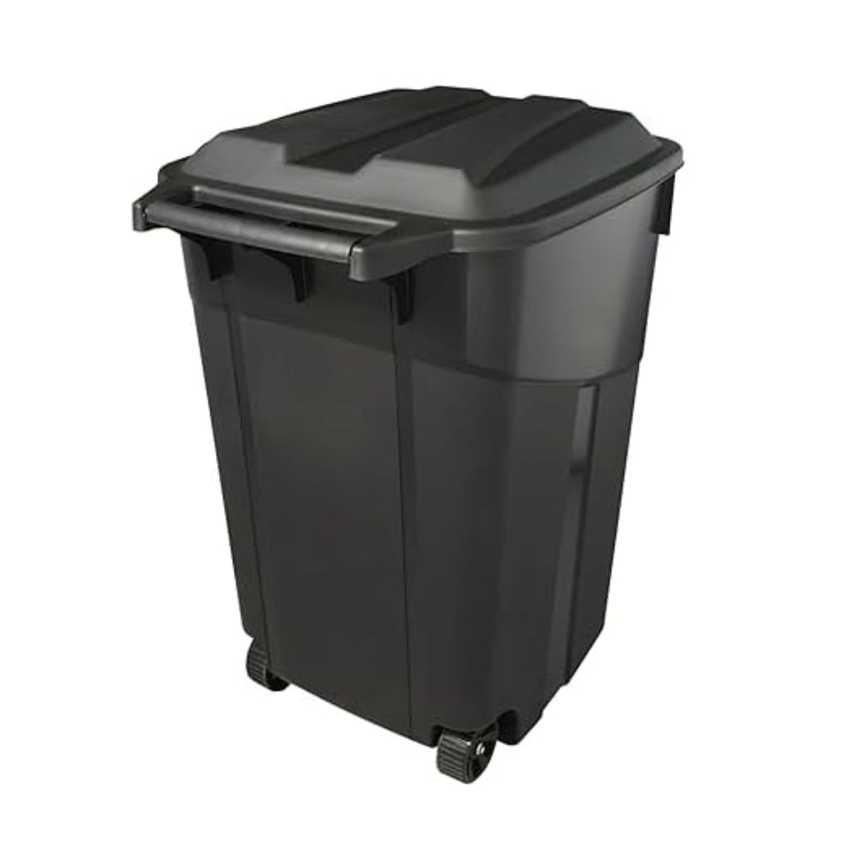 Black 45 Gallon Wheeled Heavy Duty Plastic Trash Can with Lid K5498