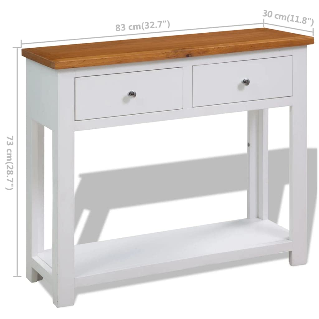 Brown Solid Oak and Acacia Wood Console Table with 2 Drawers and Storage Shelf W109