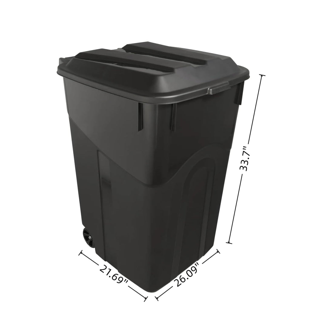 Black 45 Gallon Wheeled Heavy Duty Plastic Trash Can with Lid K5498