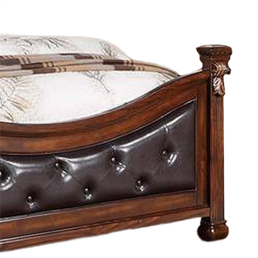 California King Bed with Tufted Vegan Faux Leather Headboard O832