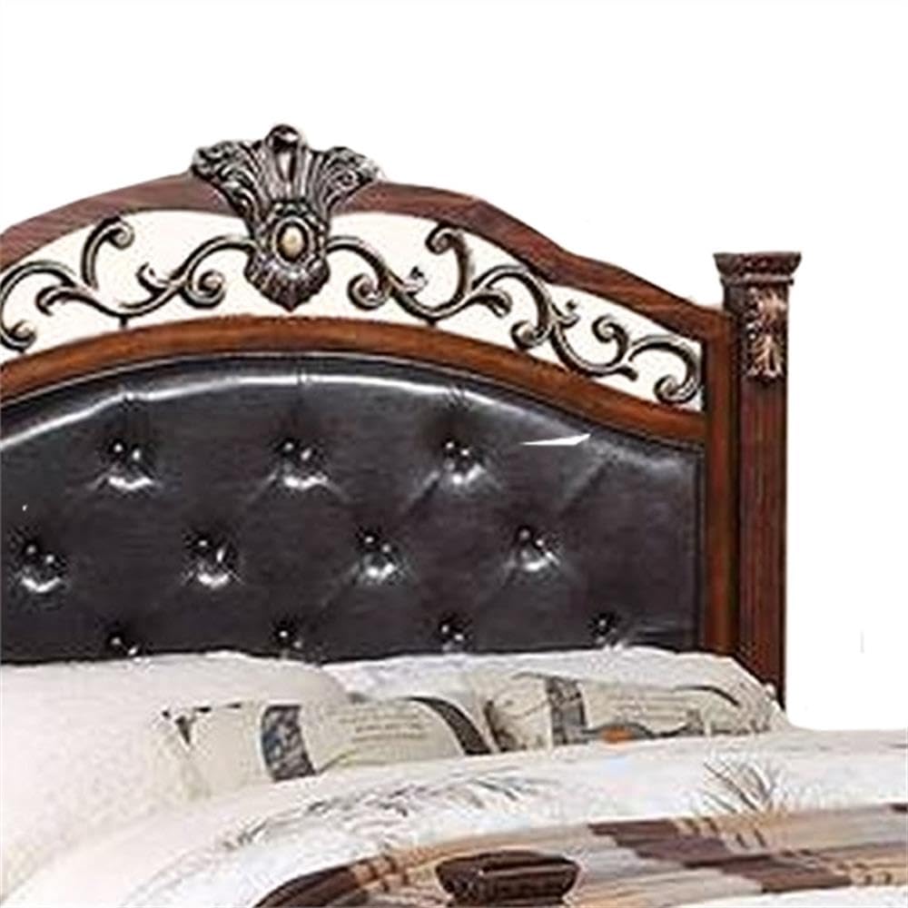 California King Bed with Tufted Vegan Faux Leather Headboard O832