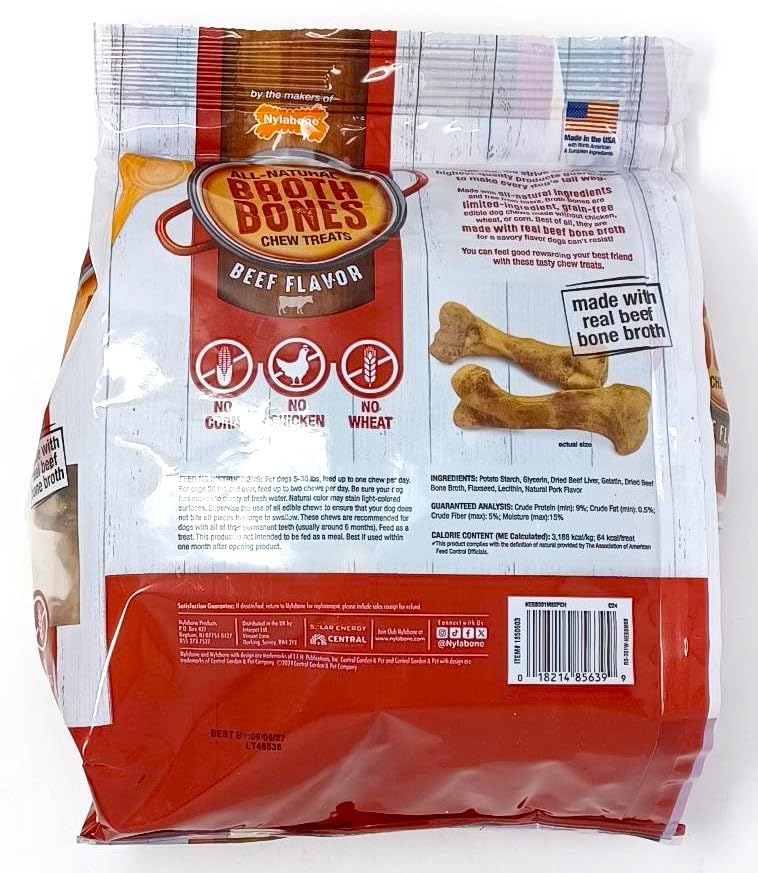 All-Natural Beef Broth Bones Dog Treats 60 Count 2.6 LB Y79064