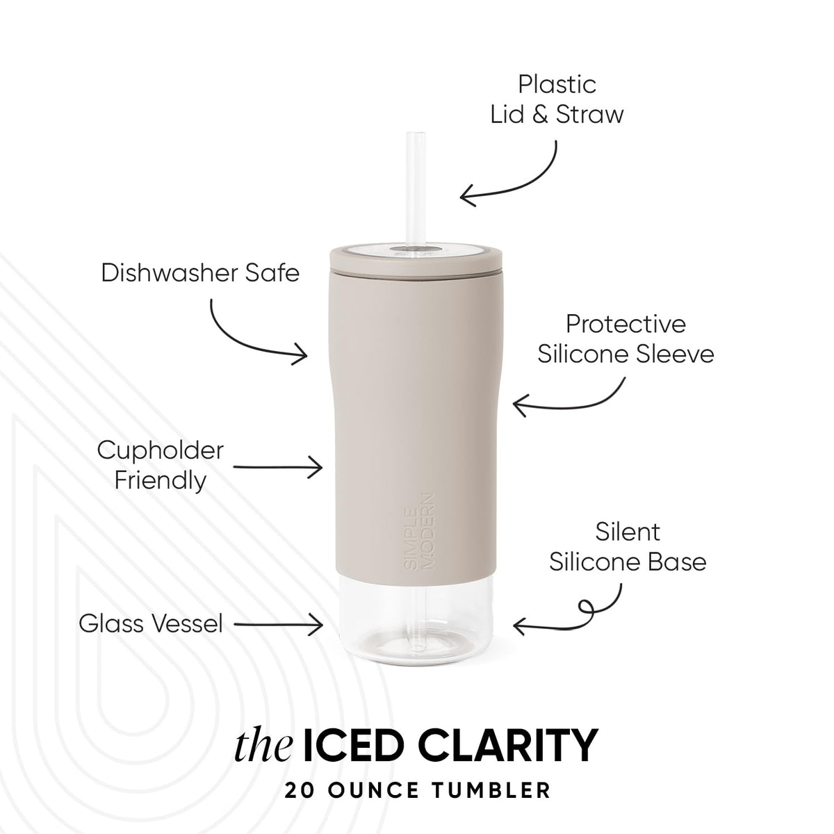 Glass Iced Coffee Cup with Straw Lid 20oz Beige T6890