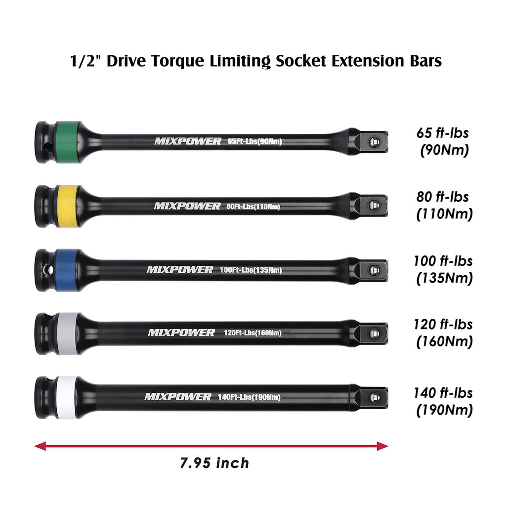 5 Piece 1/2" Drive Torque Limiting Socket Extension Bars Q43275