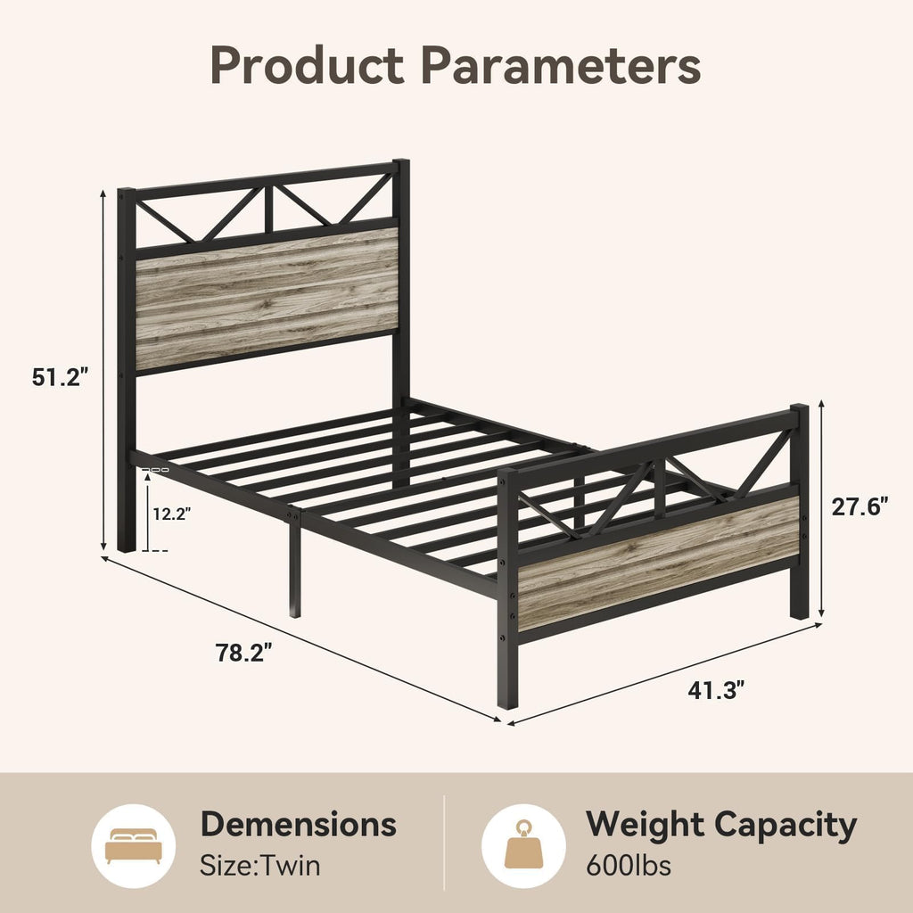Wash Grey Twin Size Bed Frame with Tall Headboard G4942