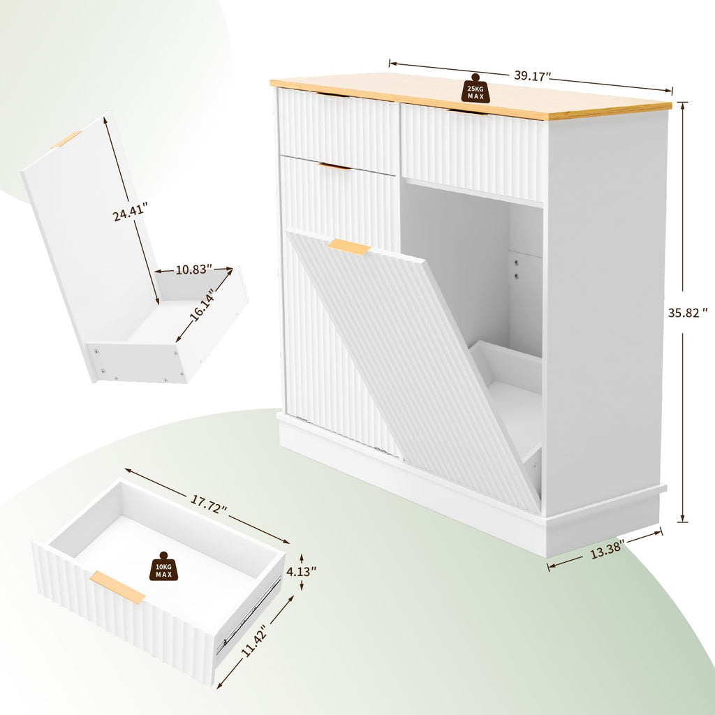 20 Gallon Double Tilt Out Wooden Trash Can Cabinet with Storage Drawers K28225
