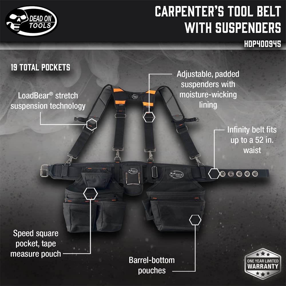 Black 1680 Denier Poly Carpenter’s Tool Belt with Suspenders R87657