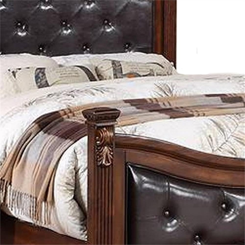 California King Bed with Tufted Vegan Faux Leather Headboard O832