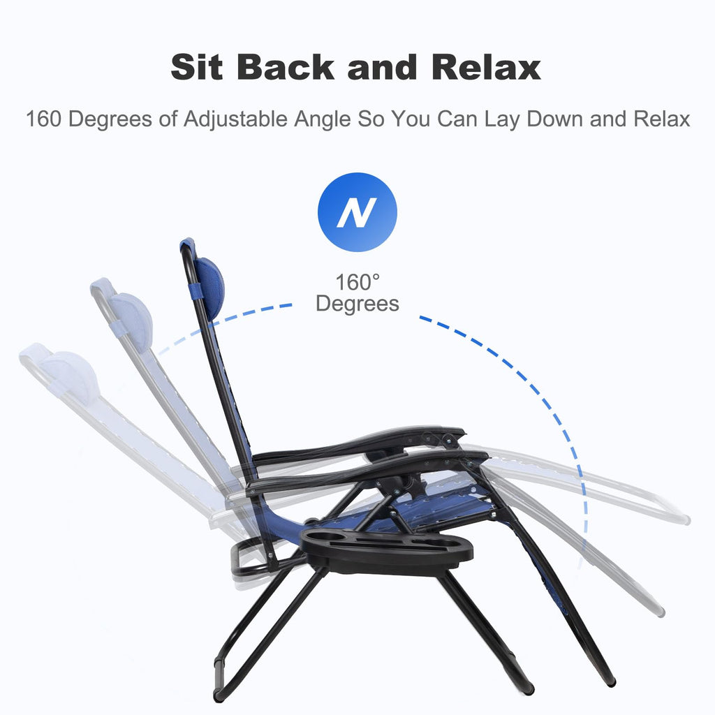 Set of 2 Adjustable Steel Mesh Zero Gravity Lounge Chairs with Pillow and Cup Holder C144785