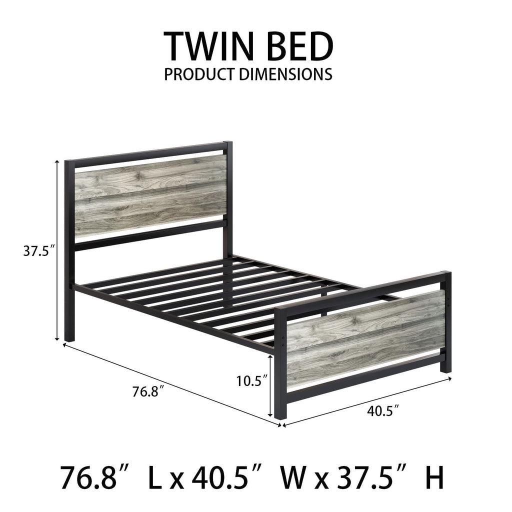 Twin Metal Bed Frame with Industrial Headboard N871829