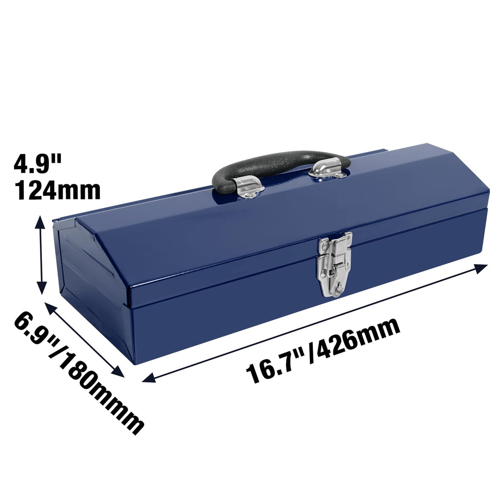 16" Portable Steel Tool Box with Metal Latch Closure, Blue M672