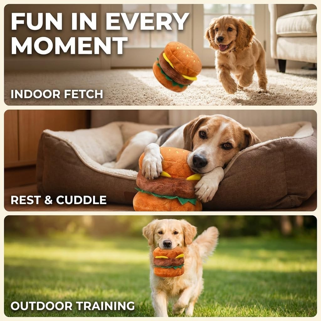 Hamburger Shape Dog Plush Squeaky Toy L2176