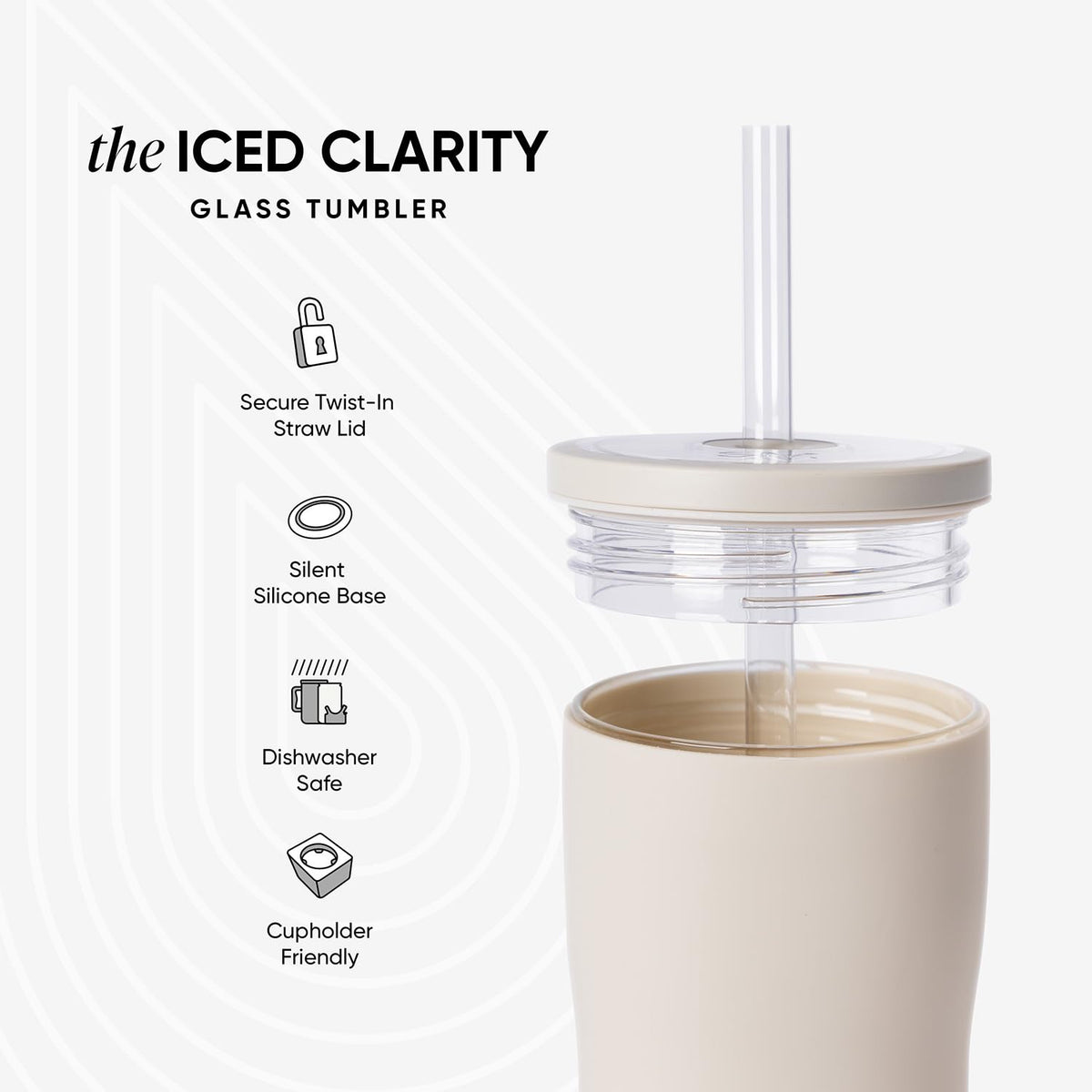 Glass Iced Coffee Cup with Straw Lid 20oz Beige T6890