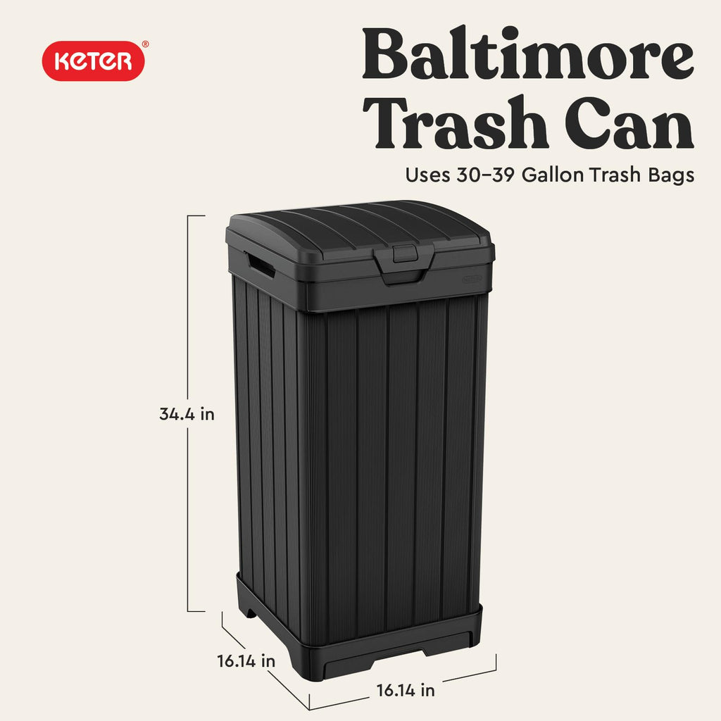 Black 38 Gallon Outdoor Trash Can with Lid and Drip Tray F18915