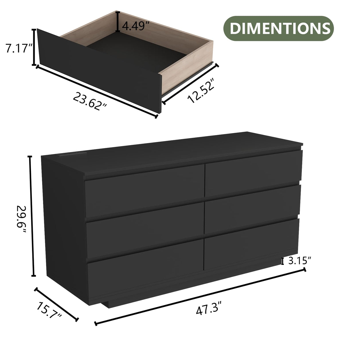 White 6 Drawer Dresser with Power Outlet and LED Light N79280