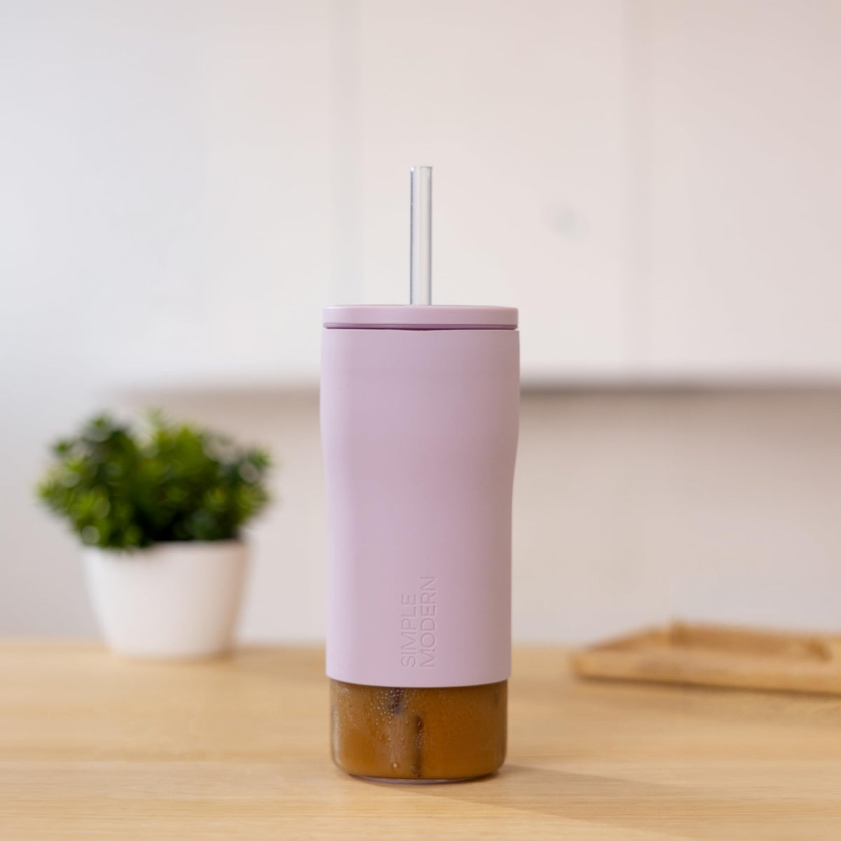 Glass Iced Coffee Cup with Straw Lid 20oz Beige T6890