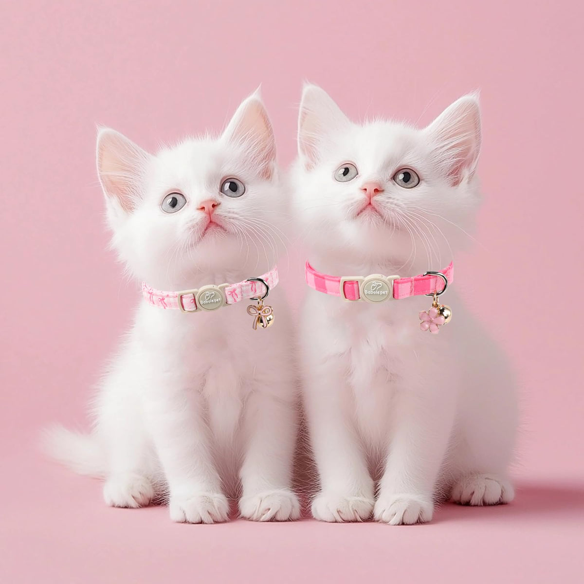 Pink Breakaway Cat Collar with Bell, Bow and Flower Pendant M3595