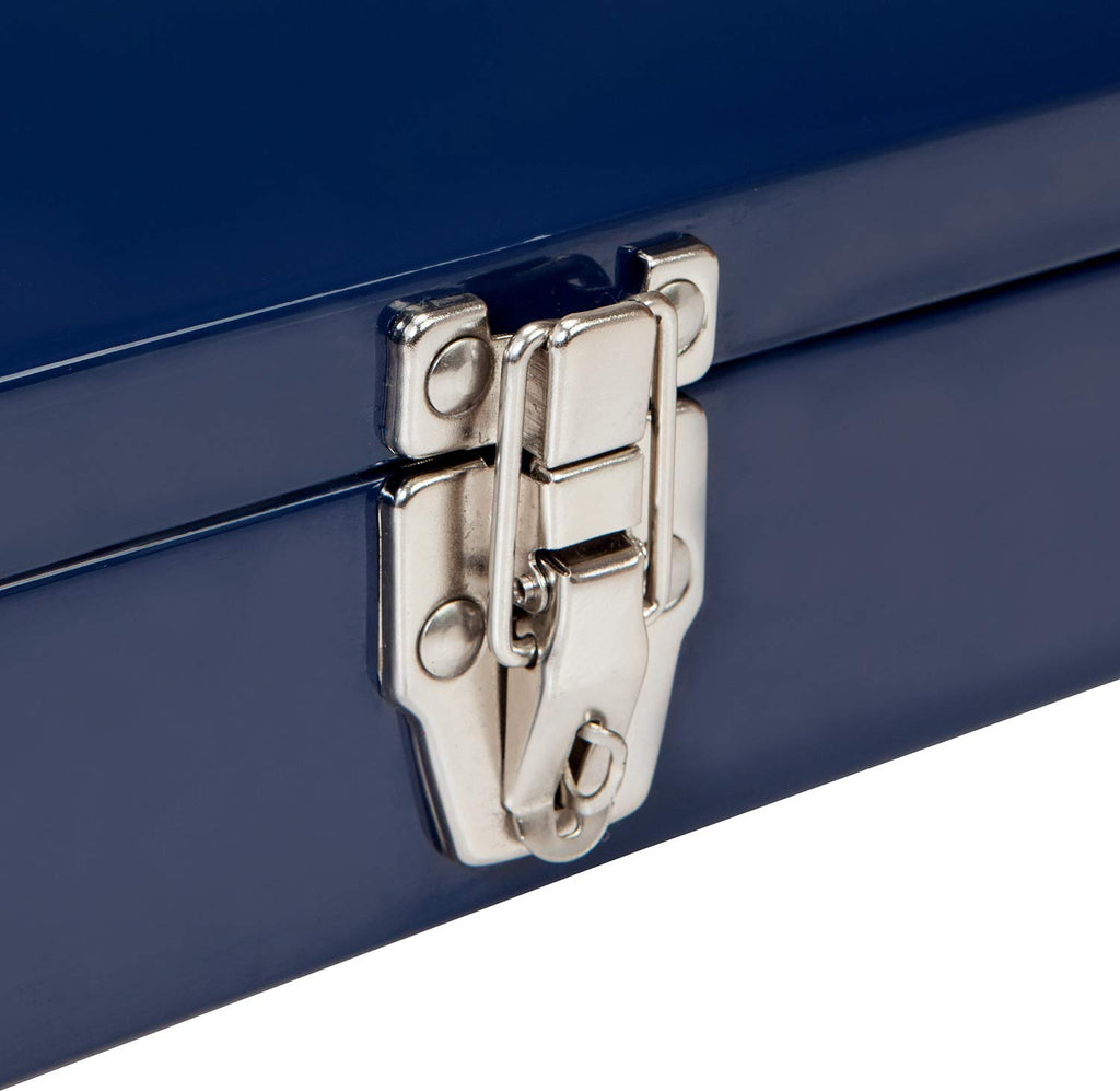 16" Portable Steel Tool Box with Metal Latch Closure, Blue M672
