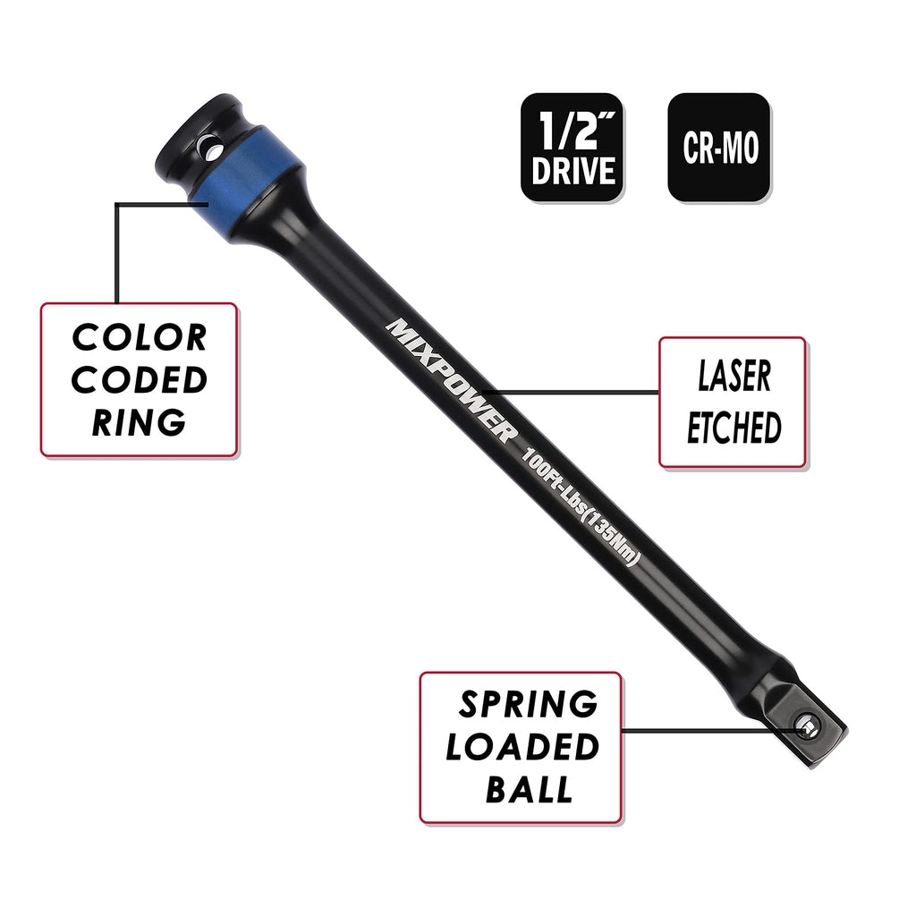 5 Piece 1/2" Drive Torque Limiting Socket Extension Bars Q43275