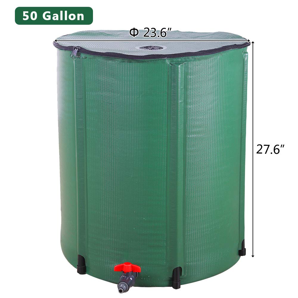 Collapsible 50 Gallon Green Rain Barrel Q907778