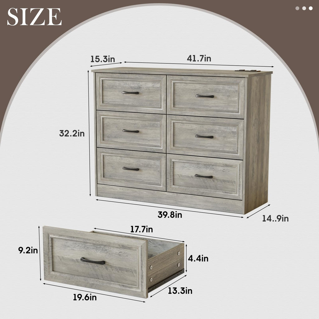Ash Grey 6 Drawer Wood Dresser G8272