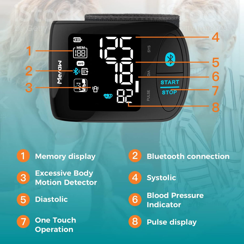 Blood Pressure Monitor Adult Cuff Wrist Automatic Bluetooth Black F23963
