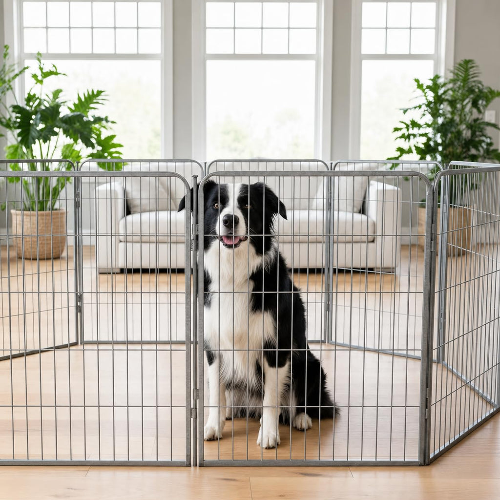 32'' 16 Panels Grey Metal Heavy Duty Dog Play Pen Y11187