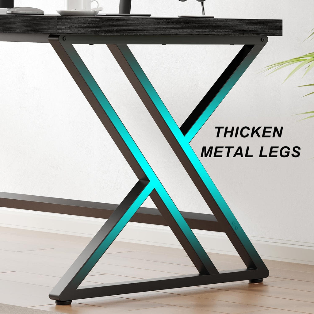 Black 47 Inch Metal and Wood Computer Desk U318