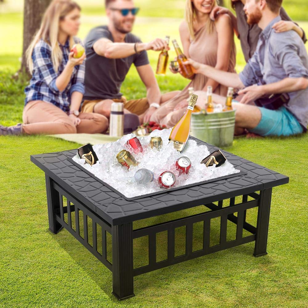 32in Square Metal Fire Pit Table O857074