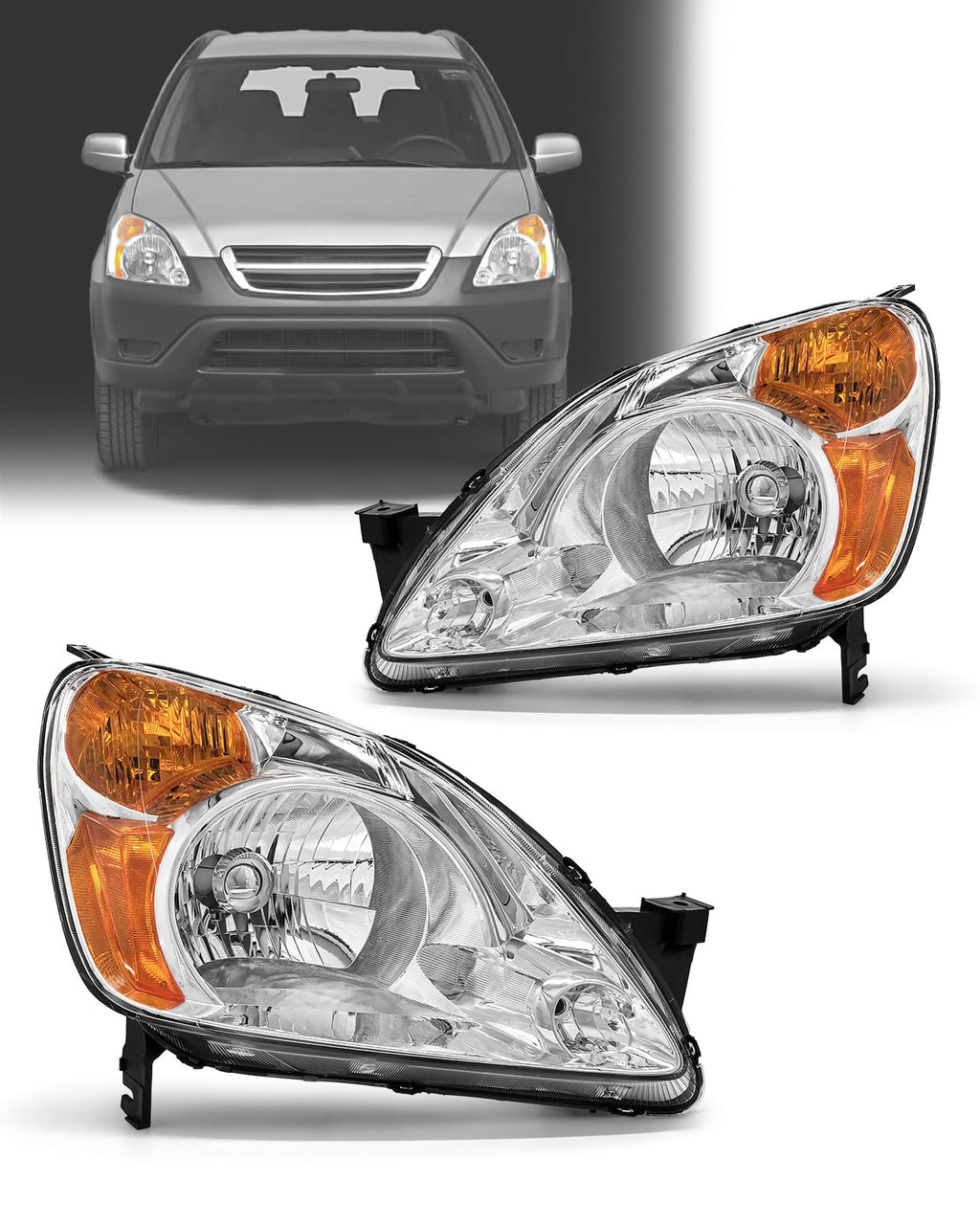 Headlamp Assembly with Chrome Housing Amber Reflector Driver and Passenger Sides P86223
