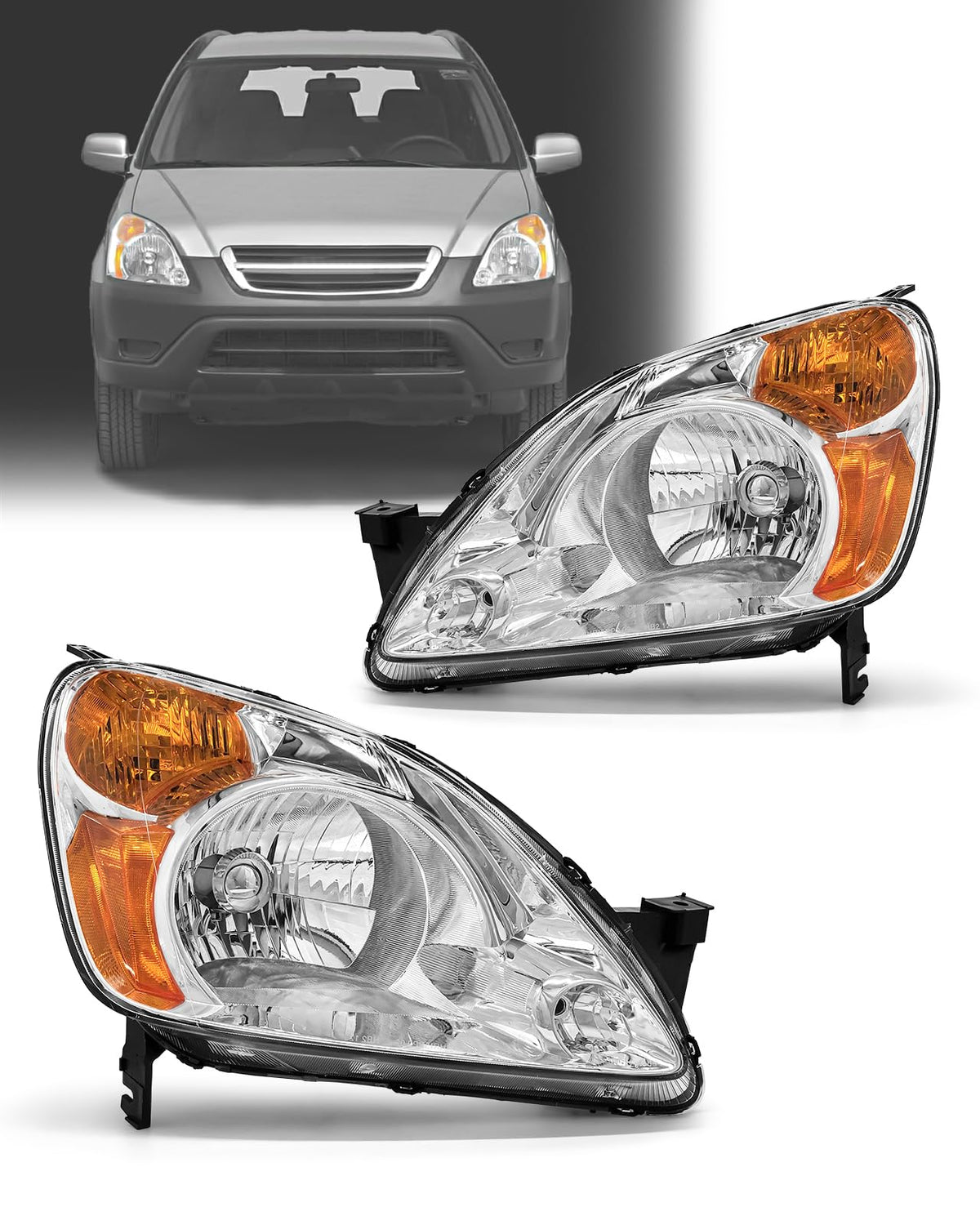 Headlamp Assembly with Chrome Housing Amber Reflector Driver and Passenger Sides P86223