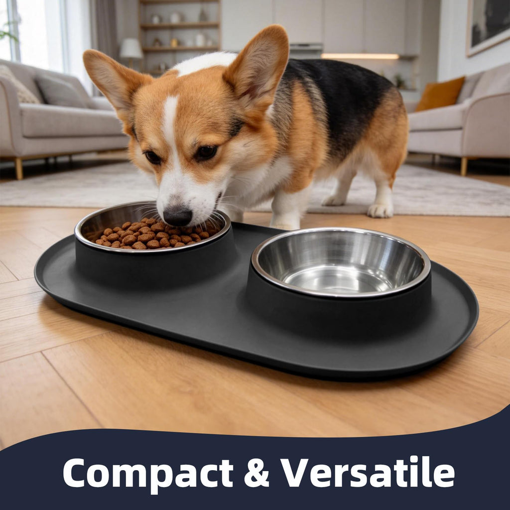 Stainless Steel Cat Food Bowls with Non-Slip Mat, 1.5 Cups Each D67168