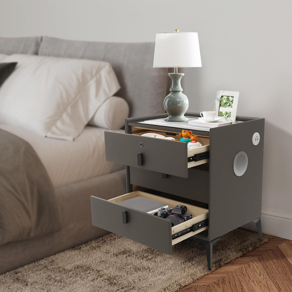 Solid Wood Nightstand with 3 Drawers A7386