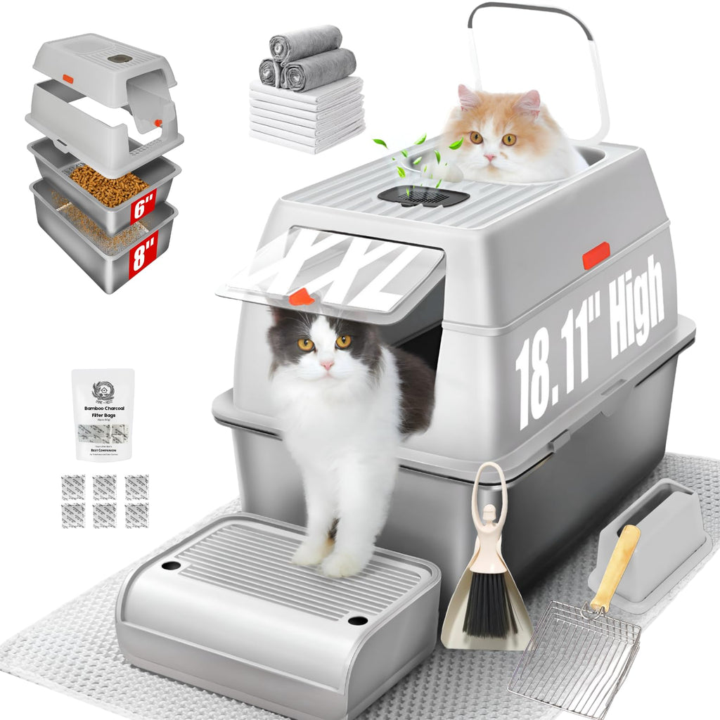 XXL Stainless Steel Sifting Litter Box with Lid W693975