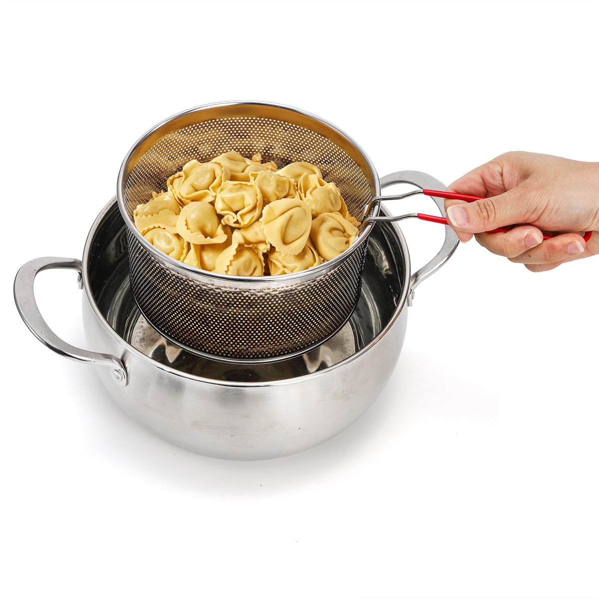 Set of 2 Stainless Steel Pasta Strainers with Removable Handle H43207