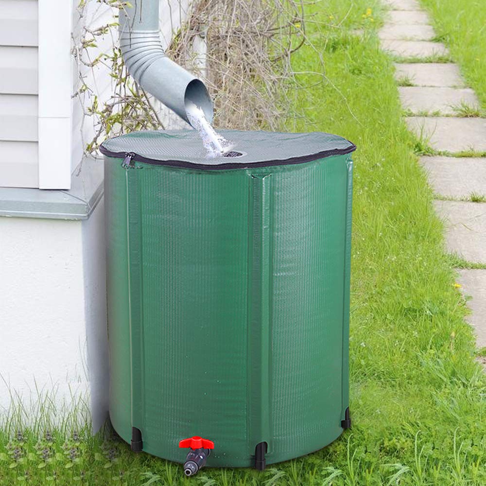 Collapsible 50 Gallon Green Rain Barrel Q907778