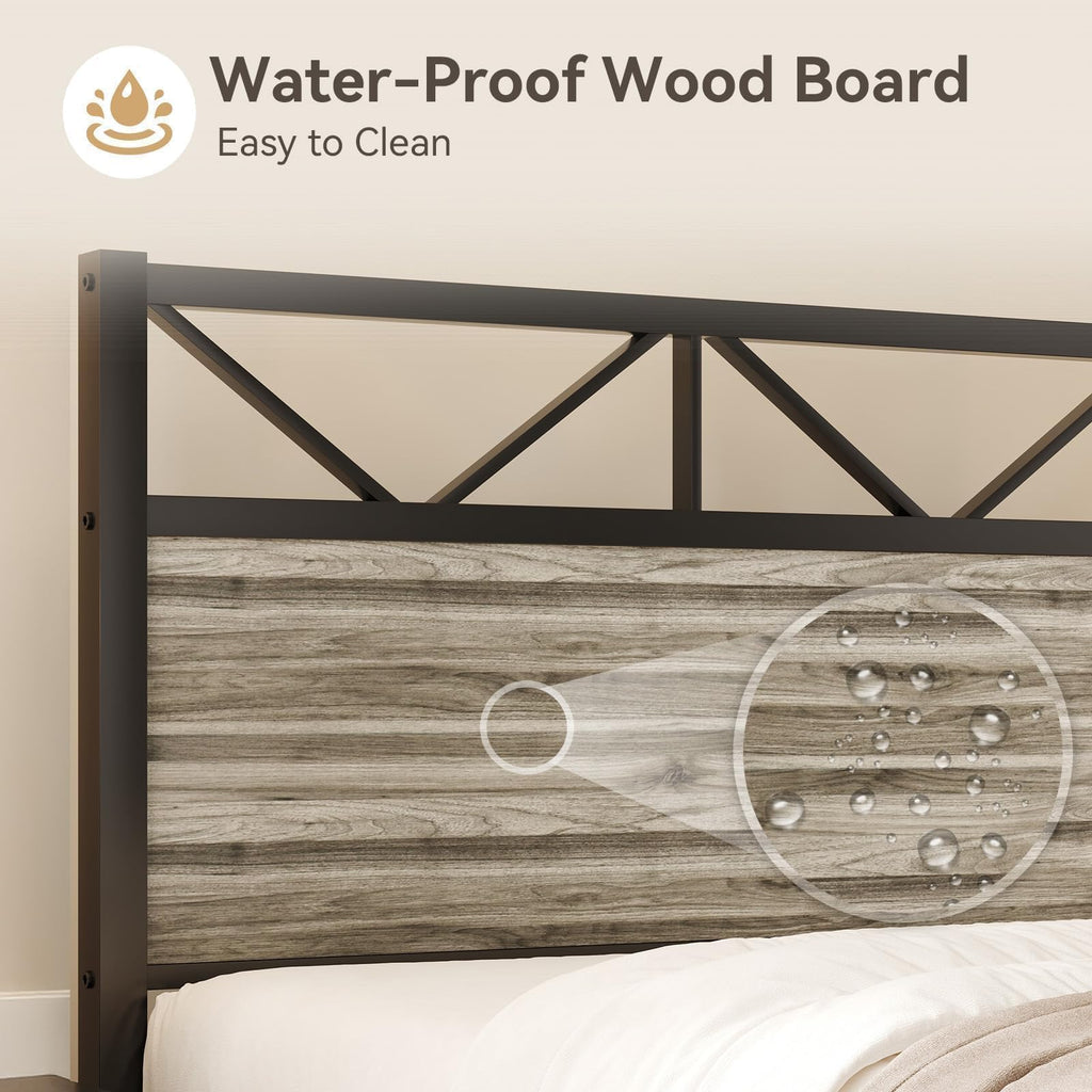 Wash Grey Twin Size Bed Frame with Tall Headboard G4942