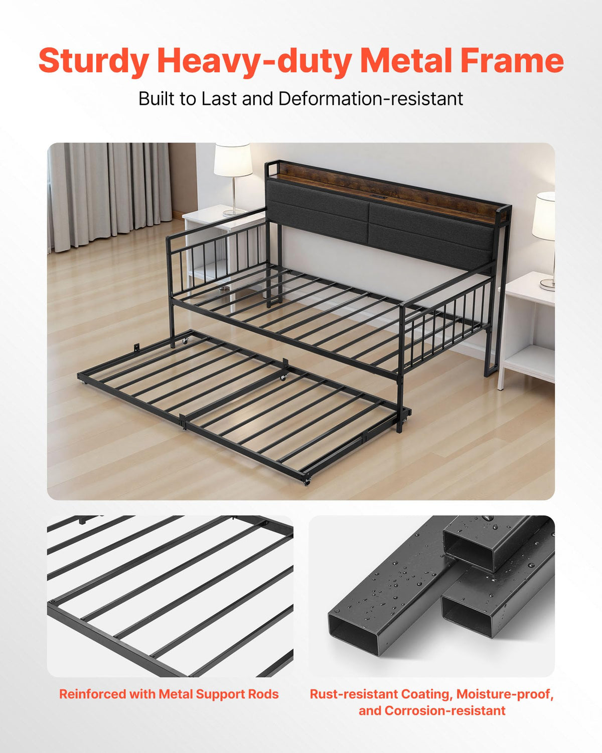Twin Size Metal Daybed with Trundle I537