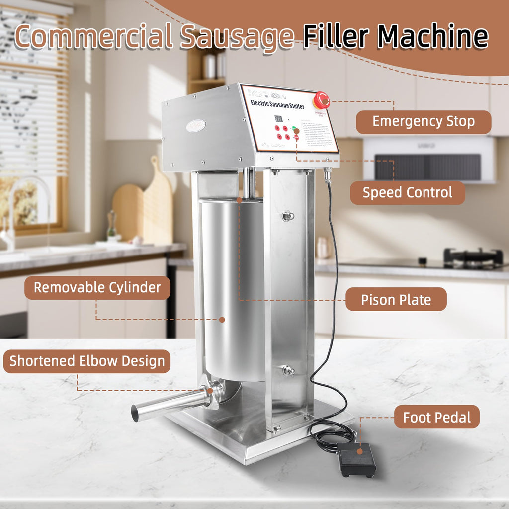 30LB Stainless Steel Electric Sausage Stuffer with 5 Stuffing Tubes R5933