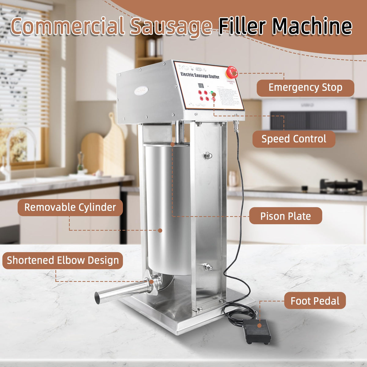 30LB Stainless Steel Electric Sausage Stuffer with 5 Stuffing Tubes R5933
