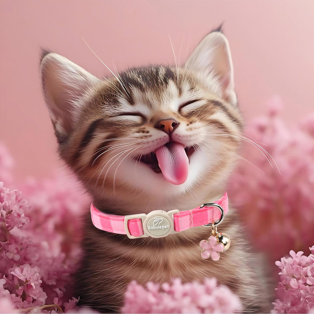 Pink Breakaway Cat Collar with Bell, Bow and Flower Pendant M3595