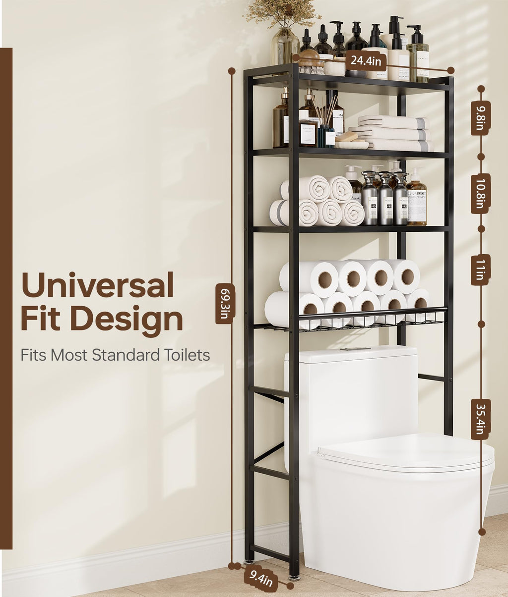 Brown 4-Tier Over-the-Toilet Storage Rack Z9159