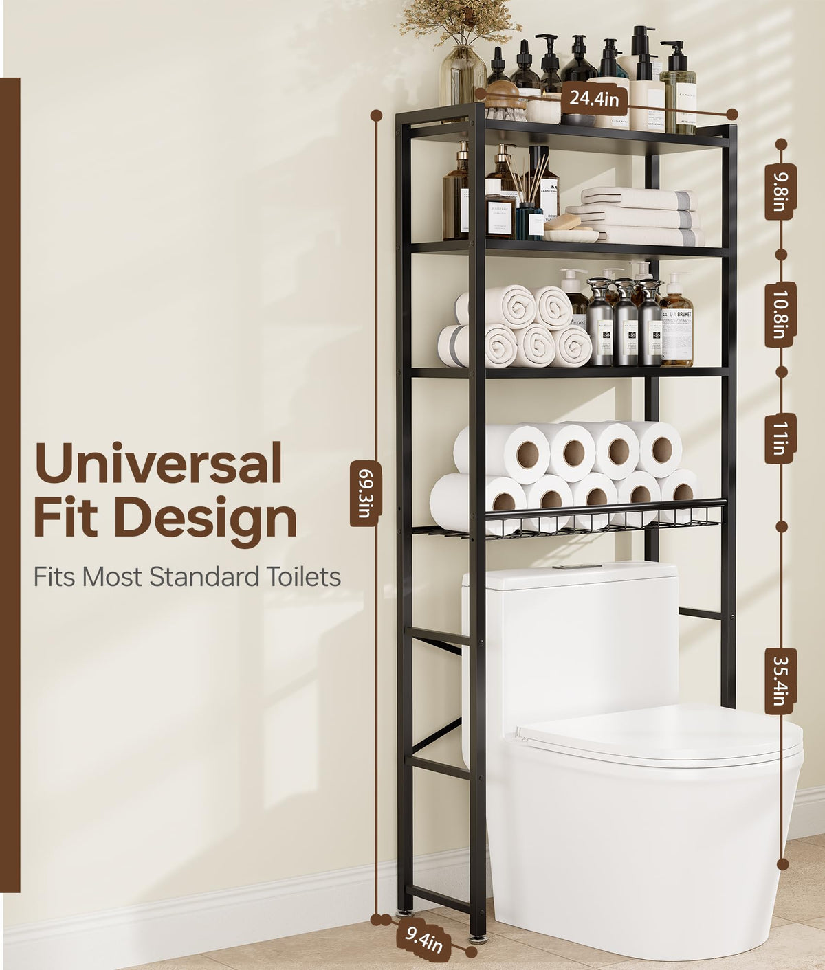 Brown 4-Tier Over-the-Toilet Storage Rack Z9159