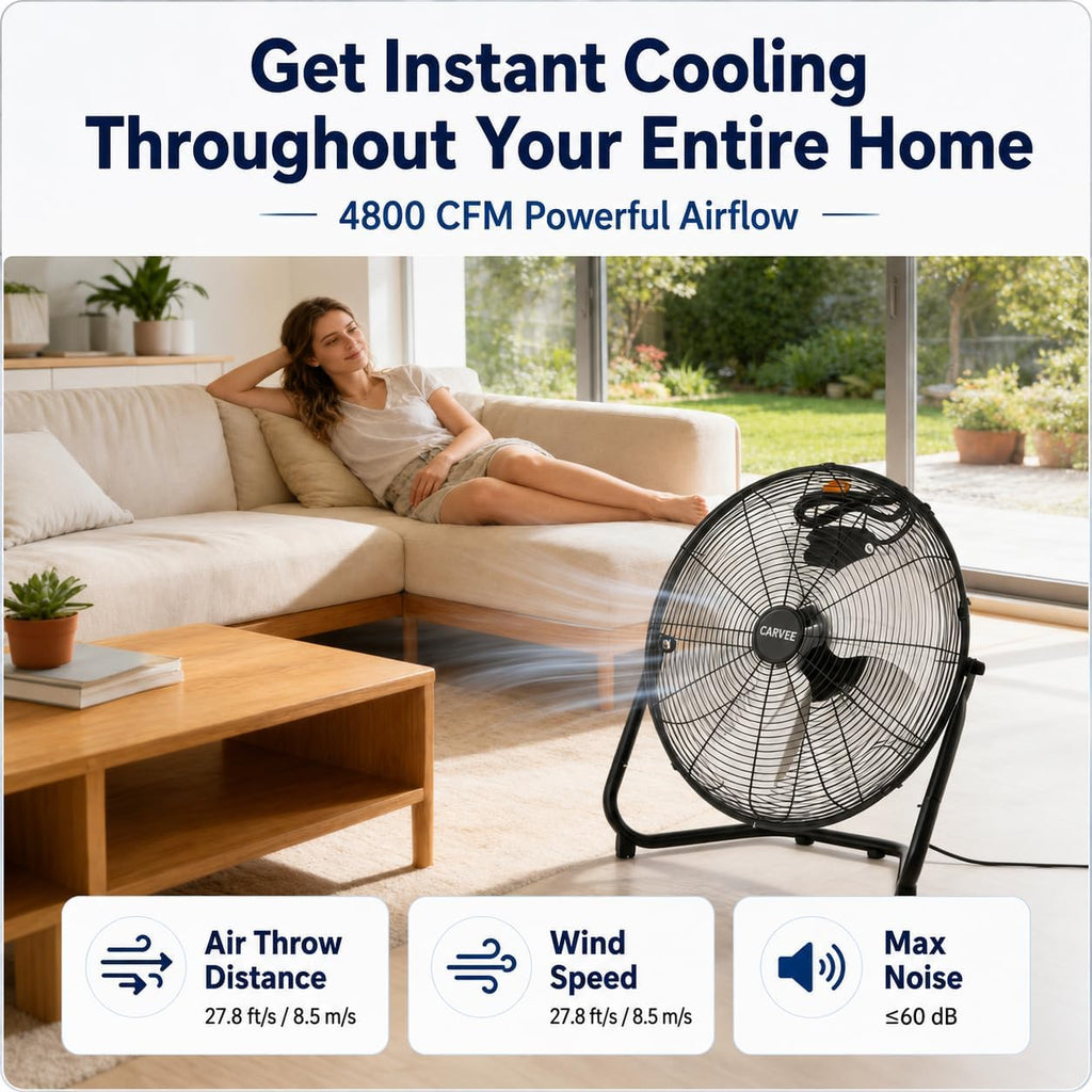 20 Inch Industrial Floor Fan, 3 Speeds, 360° Tilt G730
