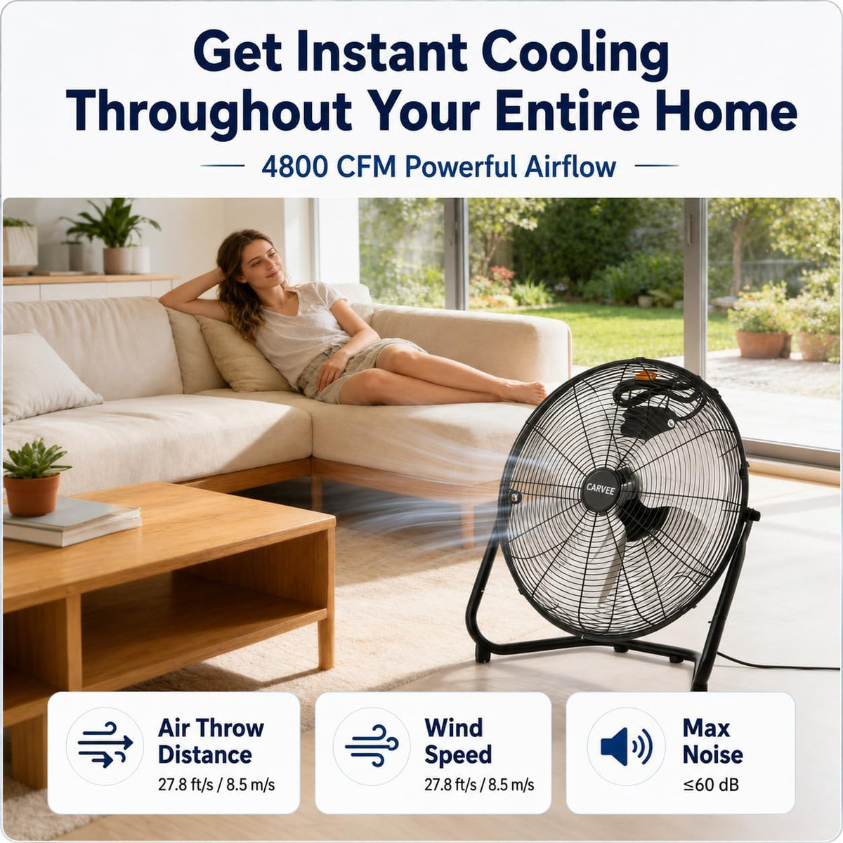 20 Inch Industrial Floor Fan, 3 Speeds, 360° Tilt G730
