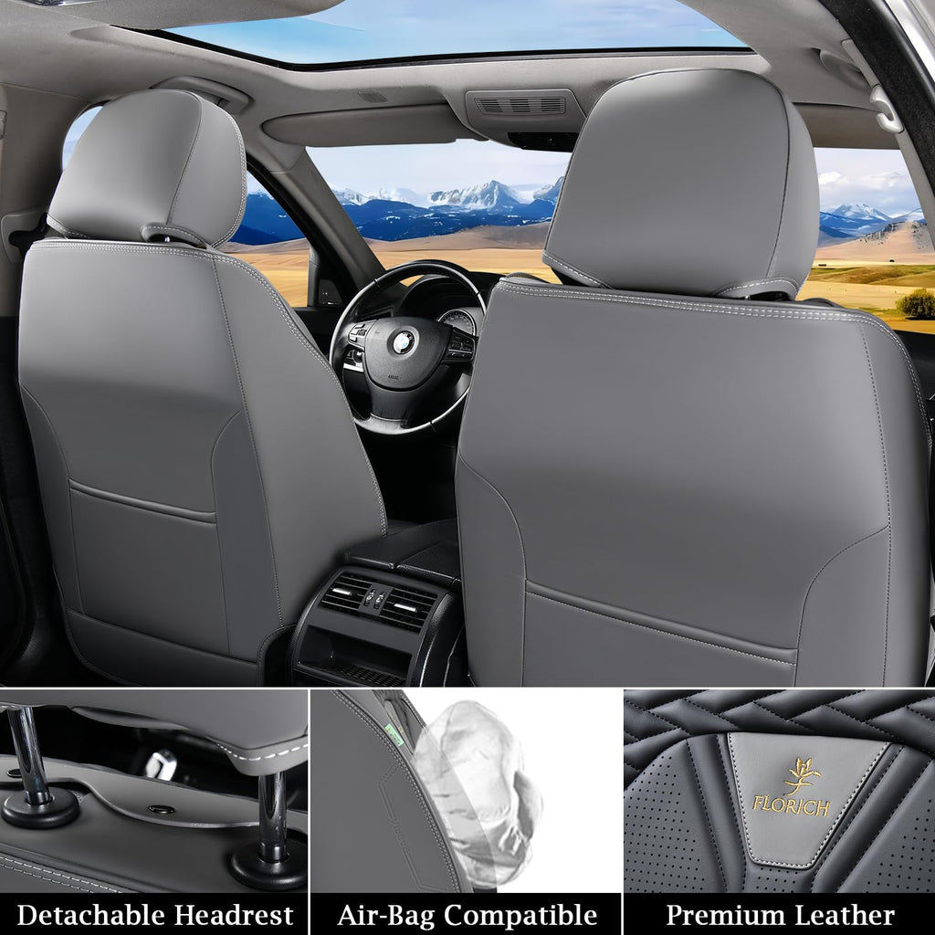 Leather Seat Covers Full Set 5 Seats Gray Black D212